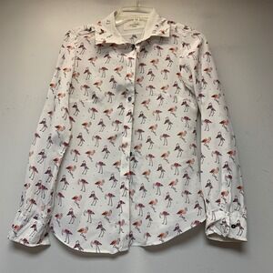 Weekend MaxMara Button Down Women S White Excellent Silk Flamingo Print Blouse